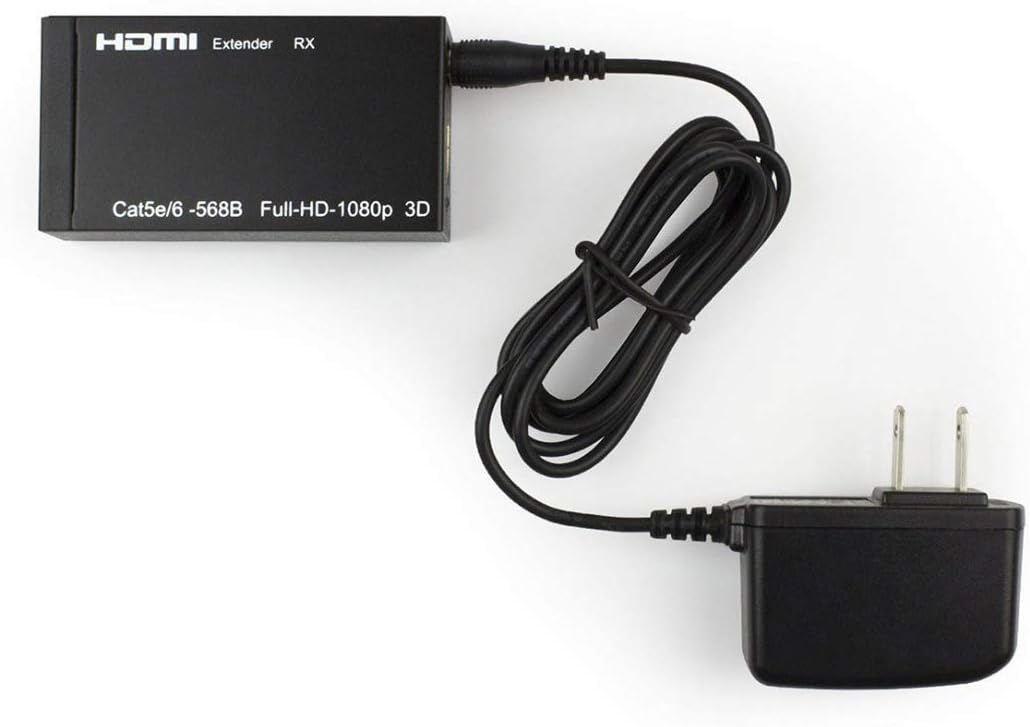 وصلة تمديد كابل HDMI حتى 196 قدم 60 متر لاجهزة توصيل واستقبال موسع 1080i HDCP EDID FHD 1080 بيكسل متوافق مع المعيار الاوروبي Single Cat 5E / 6 AWG26 اسود