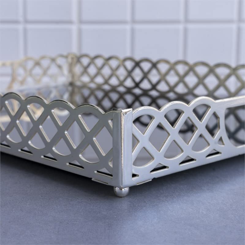 Zeyve Knit Pattern Laser Tray Silver 40X30X6Cm