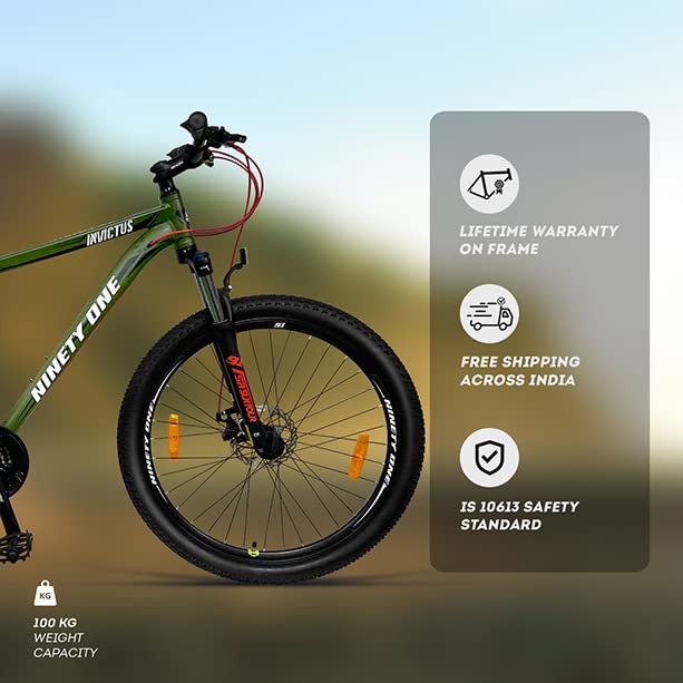 Ninety One Invictus 27.5T 24 Speed Disc Brakes Hybrid Bike ( Military Green, Ideal for: 12+ Years)