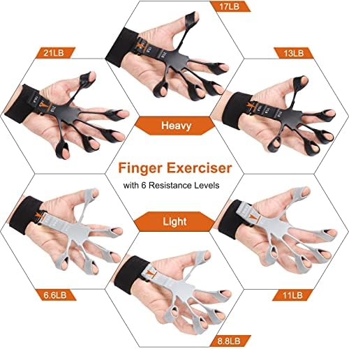 Hand Grip Strengthener - Adjustable Finger Exerciser and Finger Stretcher - Grip Strength Trainer for Hand Therapy, Rock Climbing - Relieve Pain for Arthritis, Carpal Tunnel