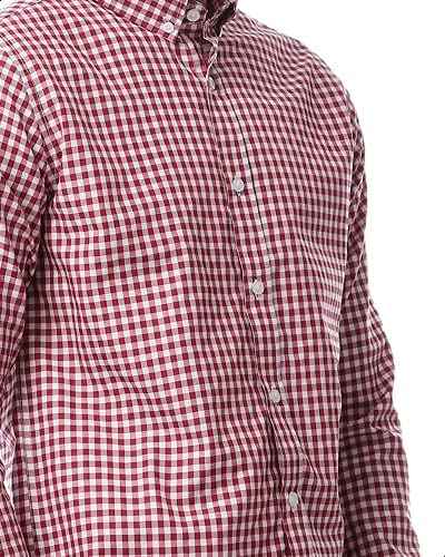 قميص رجالي من أندورا بقصة عادية ونقشة مربعات متوسطة بياقة بأزرار وأكمام طويلة