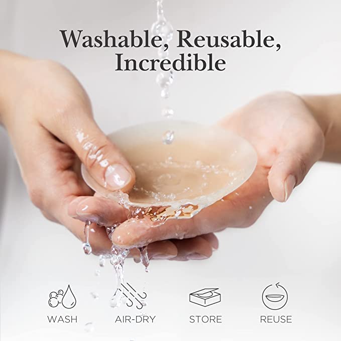 Amostby Nipple Covers for Women,2 Pairs Seamless Cakes Body Non Adhesive Silicone Bra,8CM Reusable Invisible Breast Petals with Travel Box - Safqqa Egypt