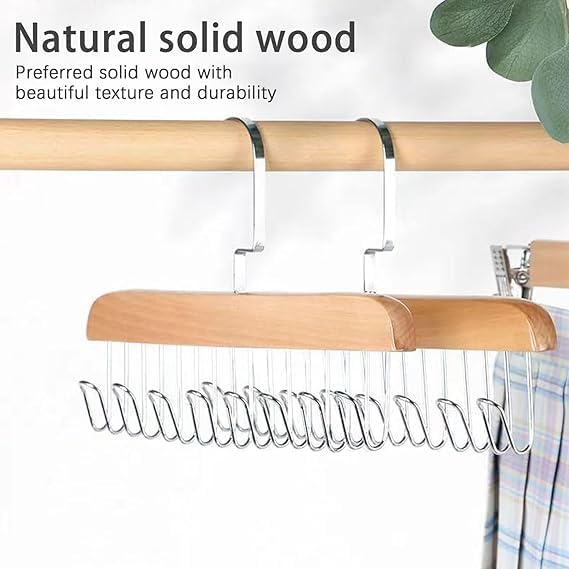 See Ever 1 pcs Wooden Hangers for Wooden Belt Hanger for Tie 8 Hooks Adjustable Closet Hangers Lingerie Belt Scarf Tie Storage Racks Foldable Hooks Wood Hanger Wardrobe Organizers for Men Women (Without Box)