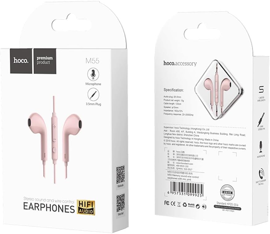 سماعات HOCO M55 بسلك وتحكم مع ميكروفون، مصممة لتقديم صوت واضح وتحكم سهل