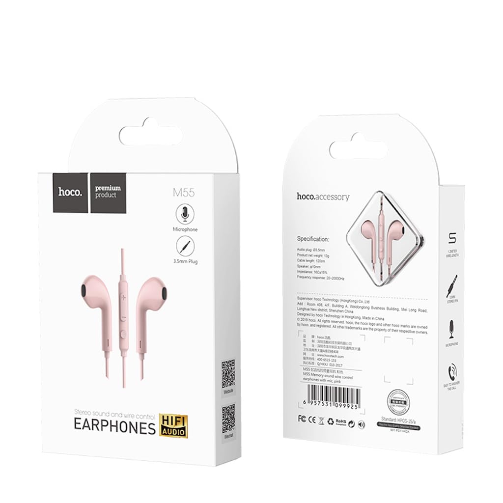 سماعات HOCO M55 بسلك وتحكم مع ميكروفون، مصممة لتقديم صوت واضح وتحكم سهل