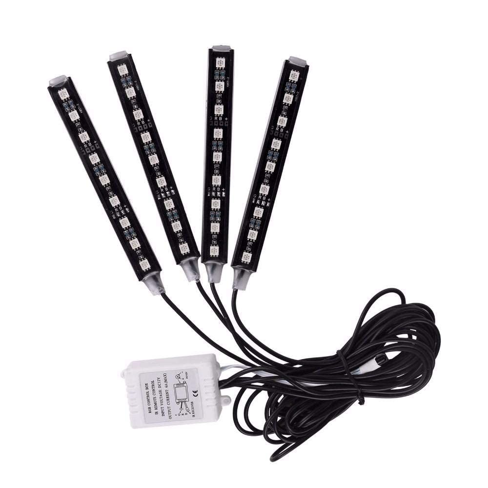 أضواء LED RGB للسيارة – 4 قطع بألوان متعددة مع ريموت