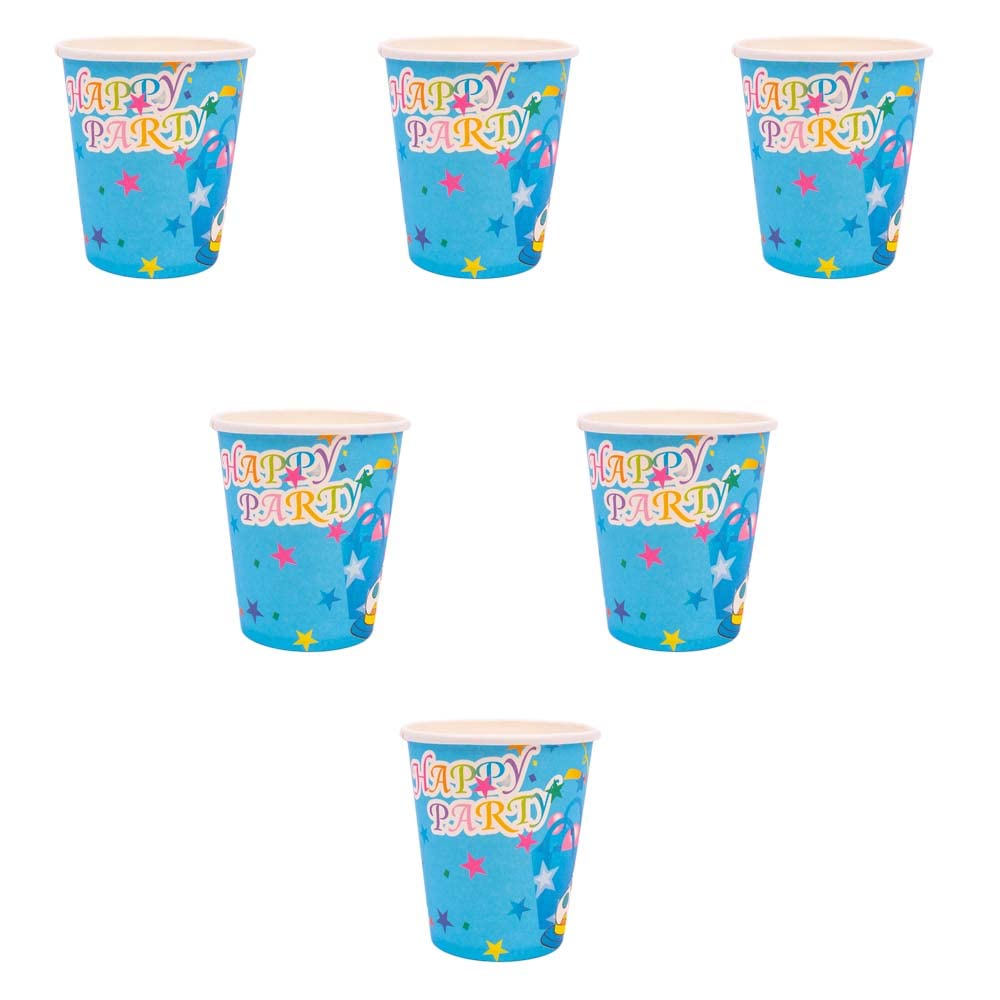 Generic Paper cups with print design for birthday party set of 10 pieces - multi color