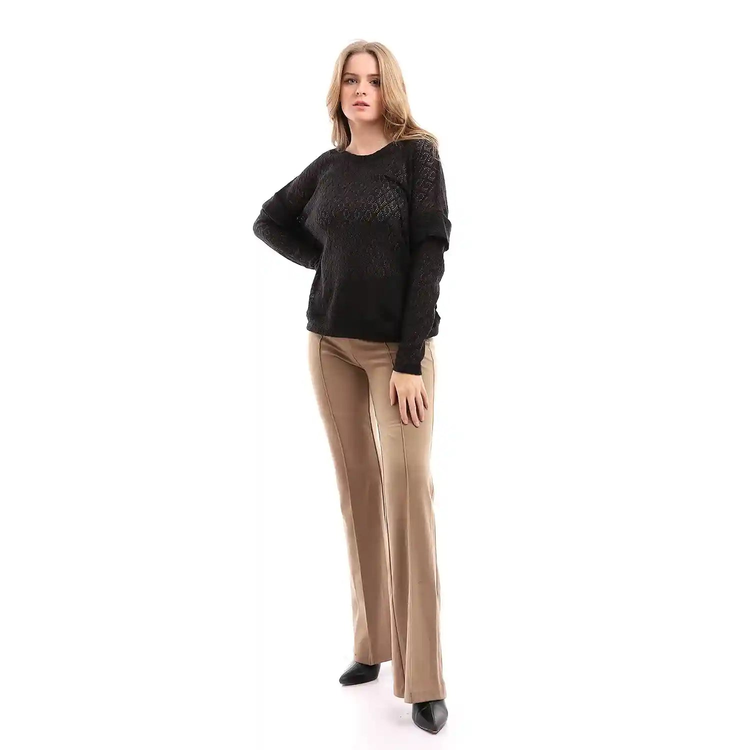 esla_Elastic Waist Slip On Dark Pants_ Beige_size 38 - Safqqa Egypt
