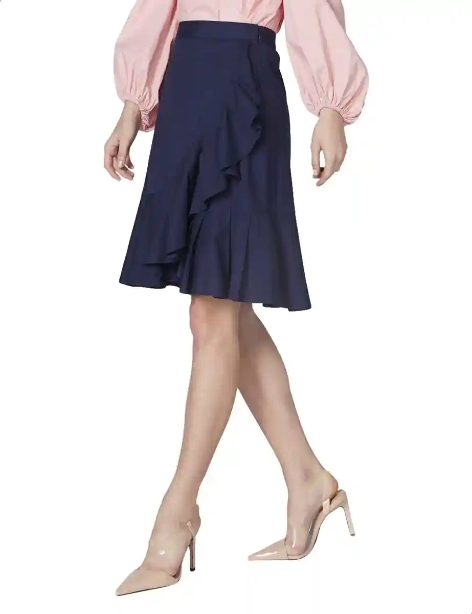 Splash Ruffle-Trim A-Line Solid Skirt for Women - Safqqa Egypt