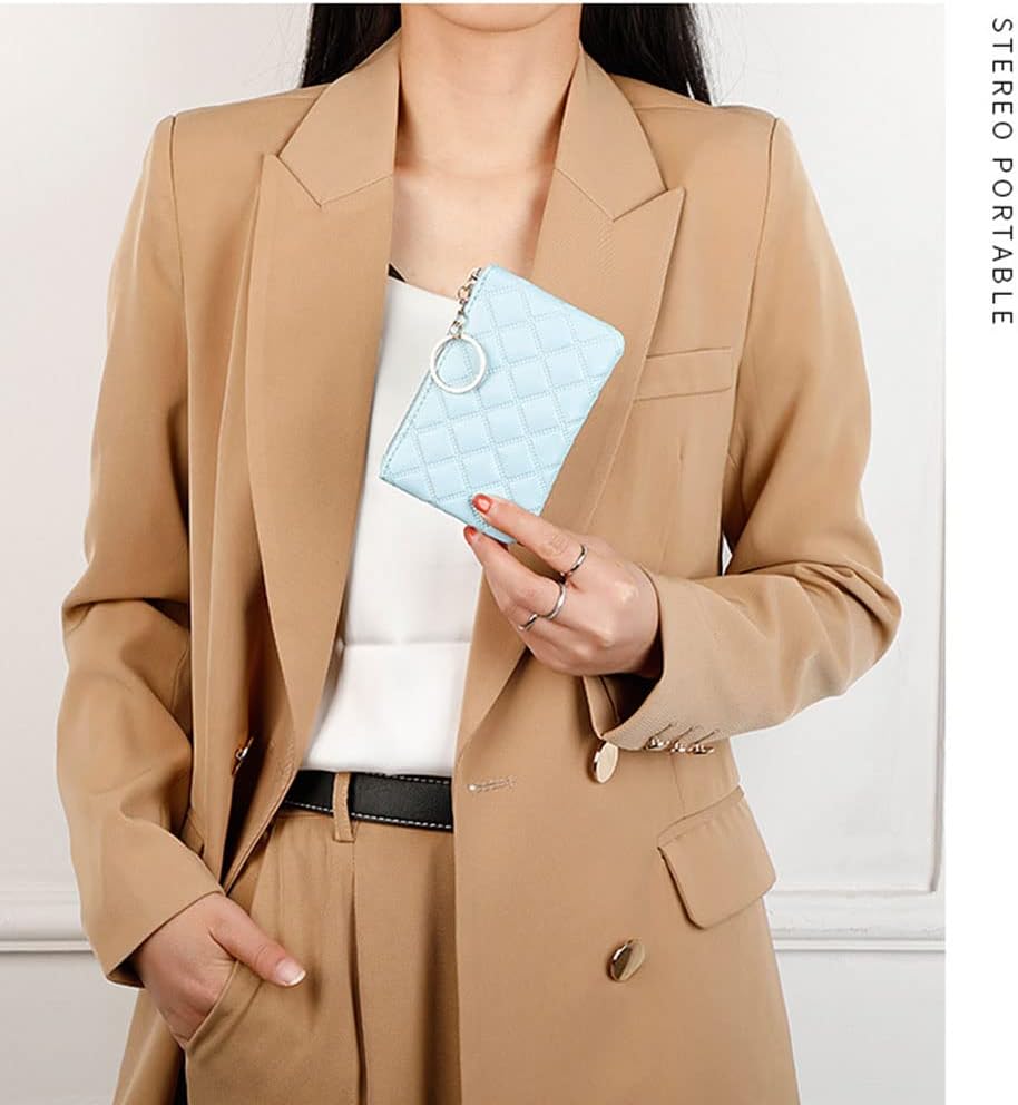 Women’s Small Luxury Wallet with Zipper and Keychain – Pebbled Leather