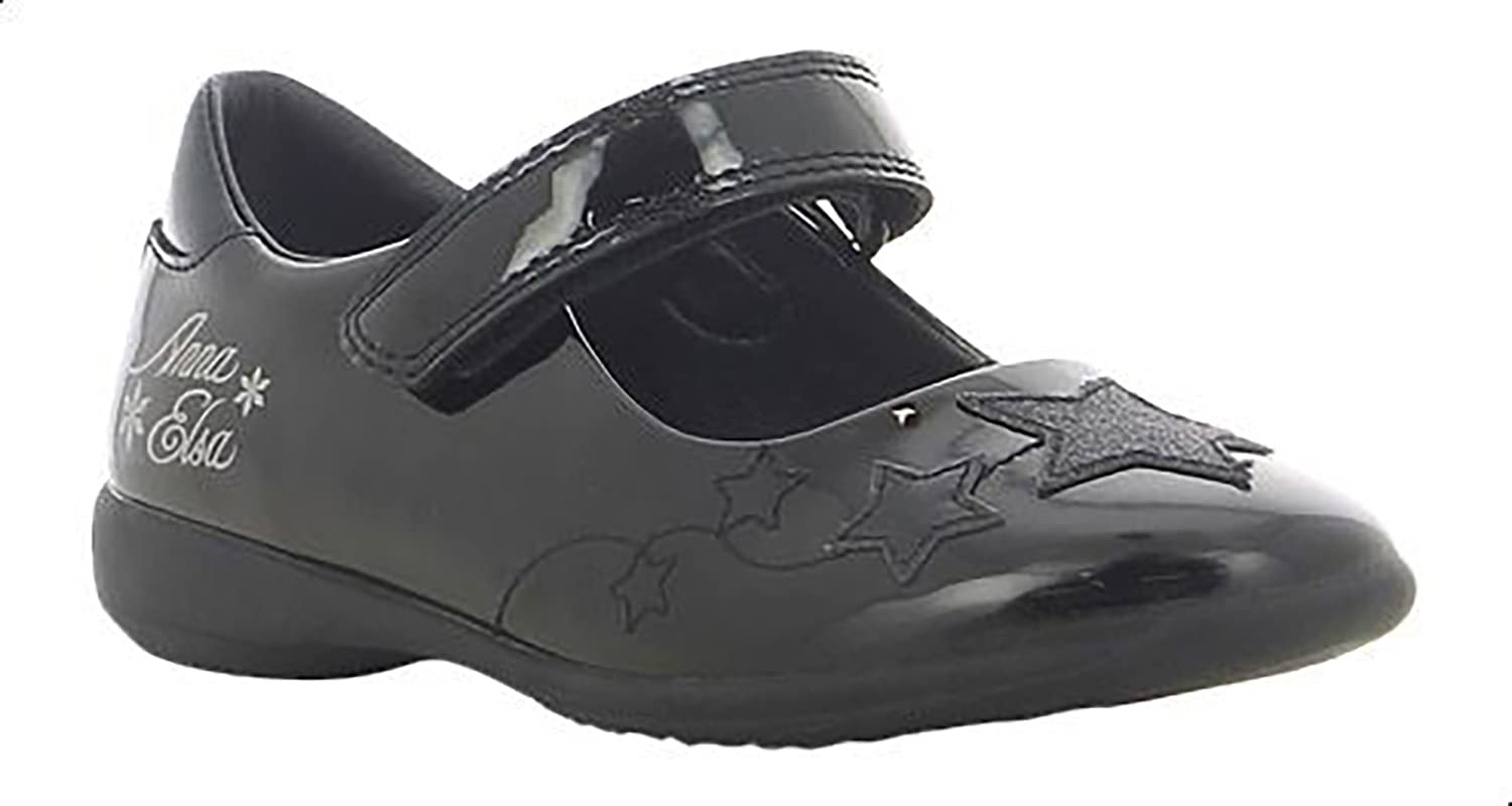 Leomil Girls' Patent Leather Mary Jane School Shoes with Anna and Elsa Print