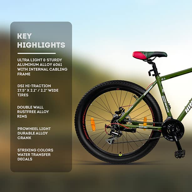 Ninety One Invictus 27.5T 24 Speed Disc Brakes Hybrid Bike ( Military Green, Ideal for: 12+ Years)