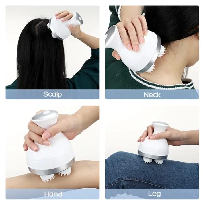 Head Massager Electric Scalp – 4 Kneading Nodes with 4-Speed Settings for Relaxation, Hair Growth & Pain Relief – Handheld, Rechargeable & Portable Massager for Full Body Use (Pink)
