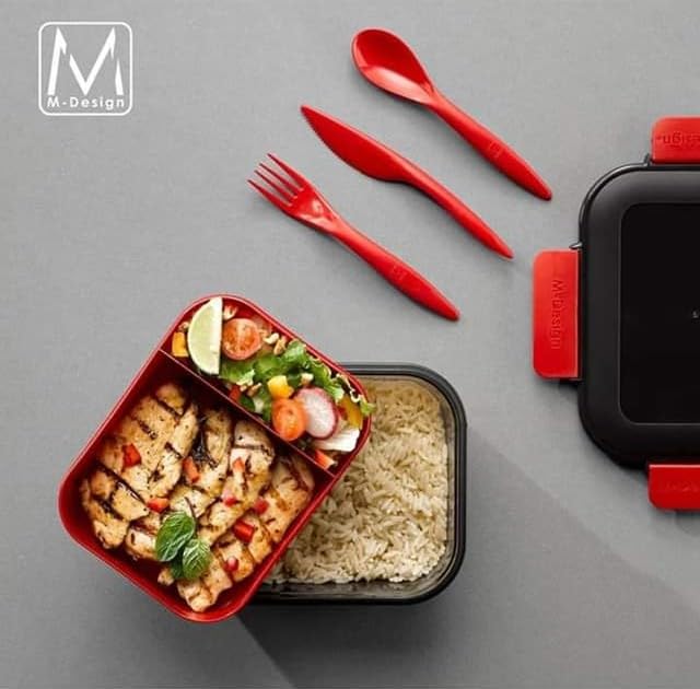 M-Design Lunch Set - 1.1L Box, 500ml Water Bottle & 3pc. Cutlery Black- Damage Box