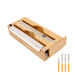 Bamboo Wood Wrap Dispenser with Slide Cutter – 2-Roll Organizer for Countertop