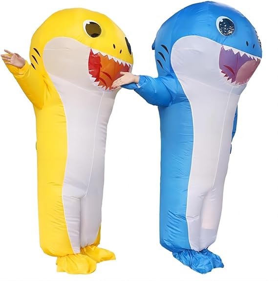  زي القرش القابل للنفخ كامل الجسم من MXoSUM هذا الزي الممتع والمثير للانتباه يتم نفخه ليأخذ شكل قرش