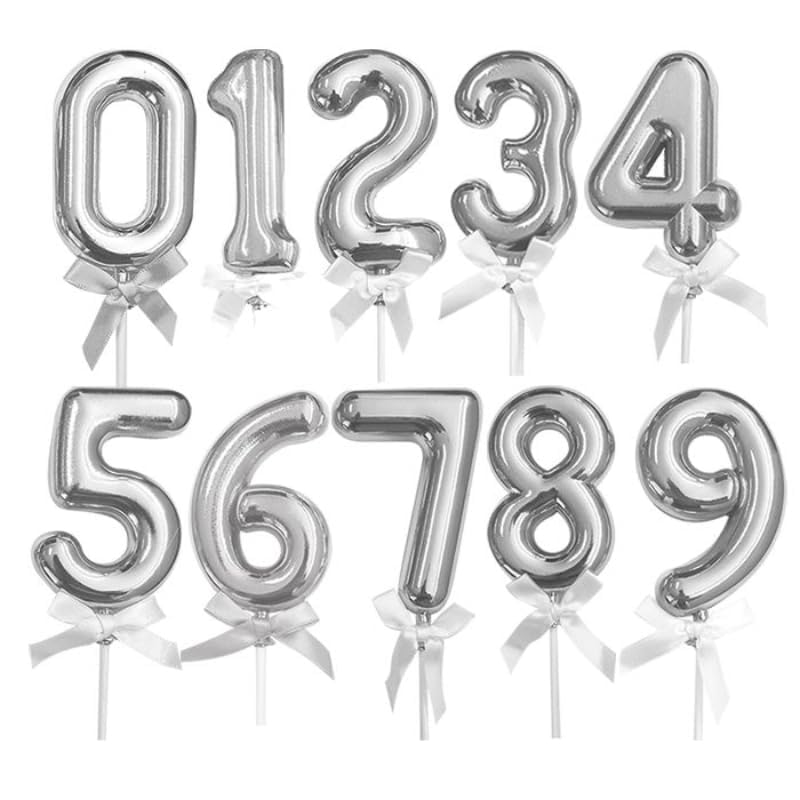 قطعة علوية لامعة للكيك ولزينة الاحتفالات من البلاستيك بتصميم رقم (7) مع عصا طويلة مصنوعة خصيصًا لتزيين كعكة عيد الميلاد، فضي