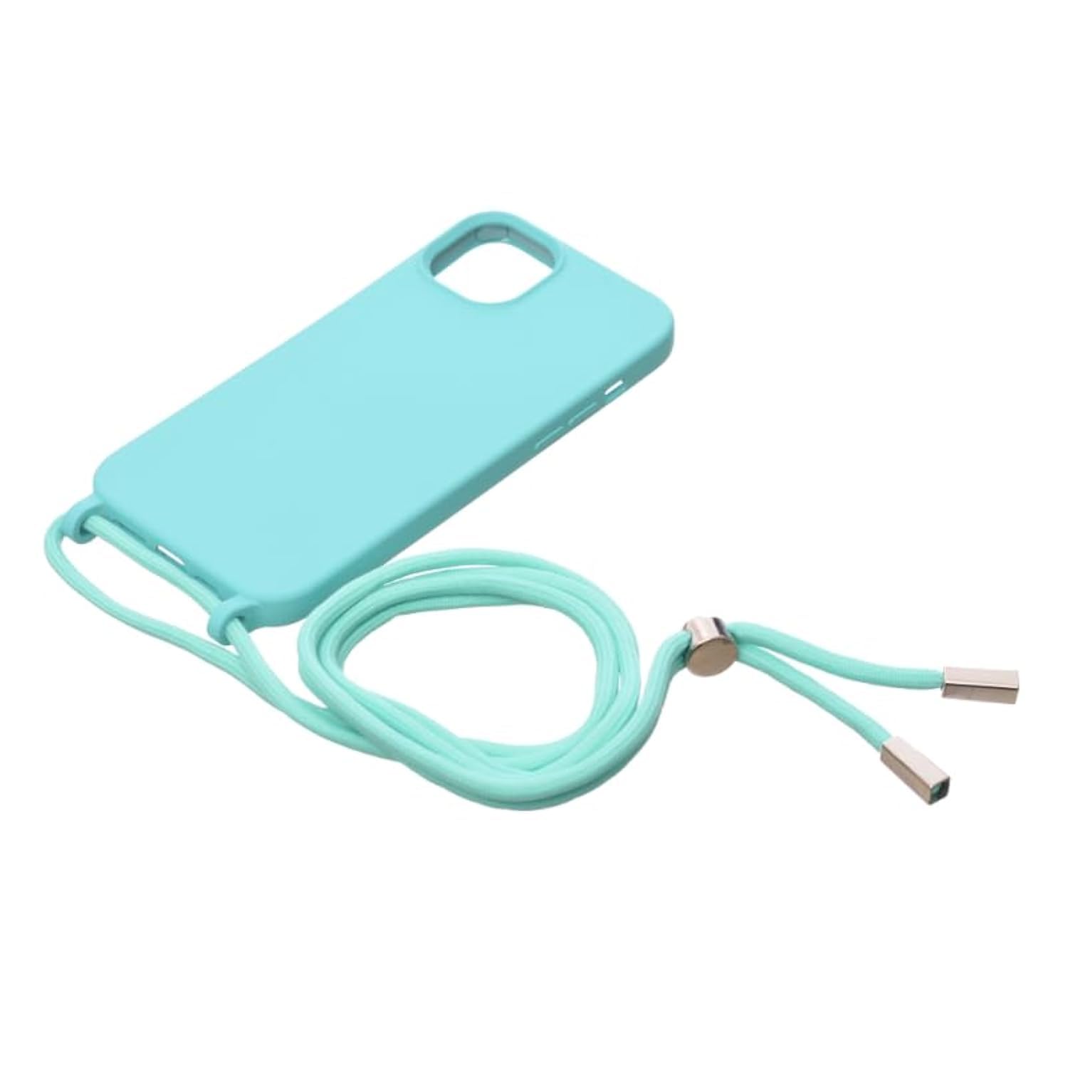 Silicone Back Phone Protection Cover With Fabric Strap And Safety Edges For Iphone 14 6.7 - Turquoise