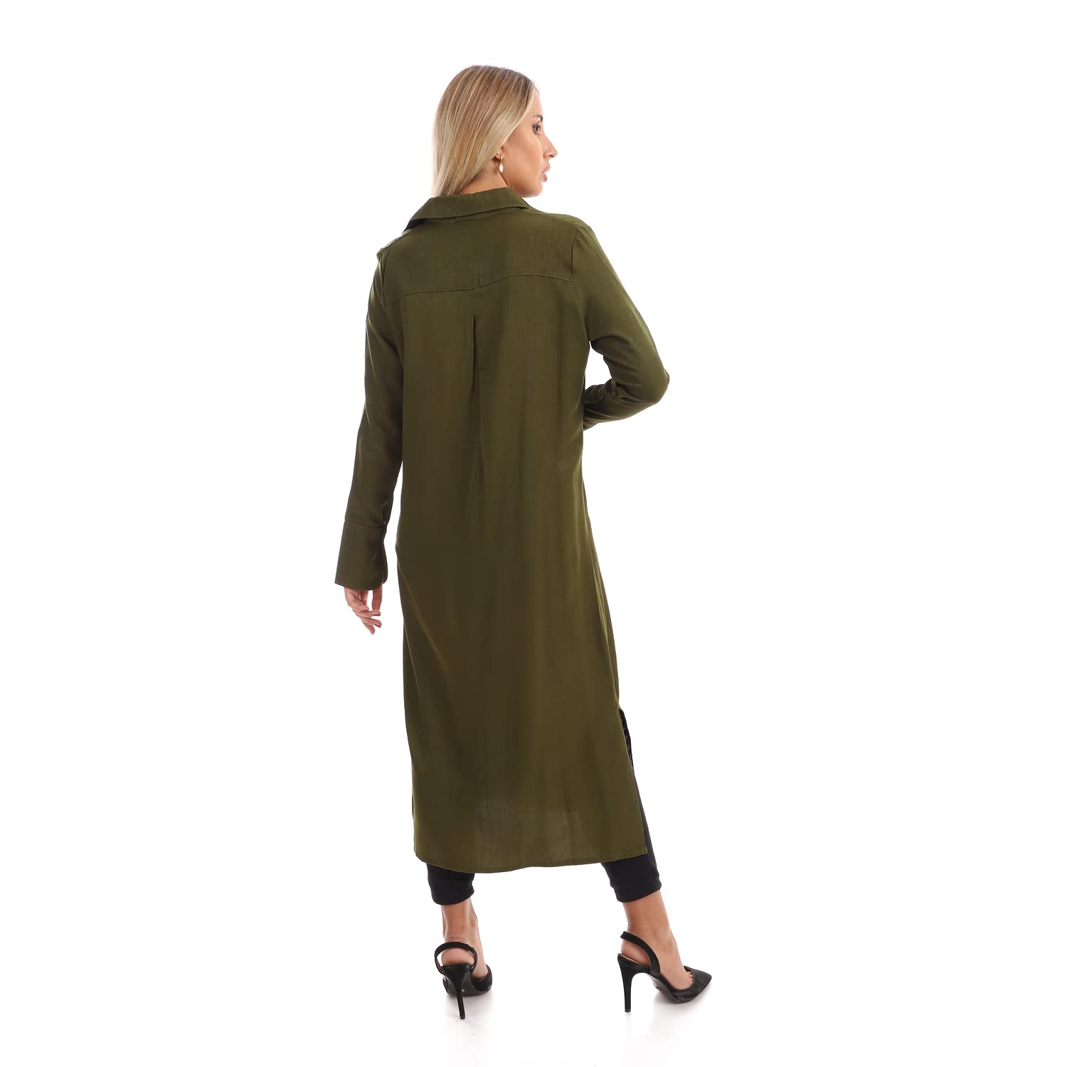 Jamila Women long sleeves soft satin buttoned shirt dress
