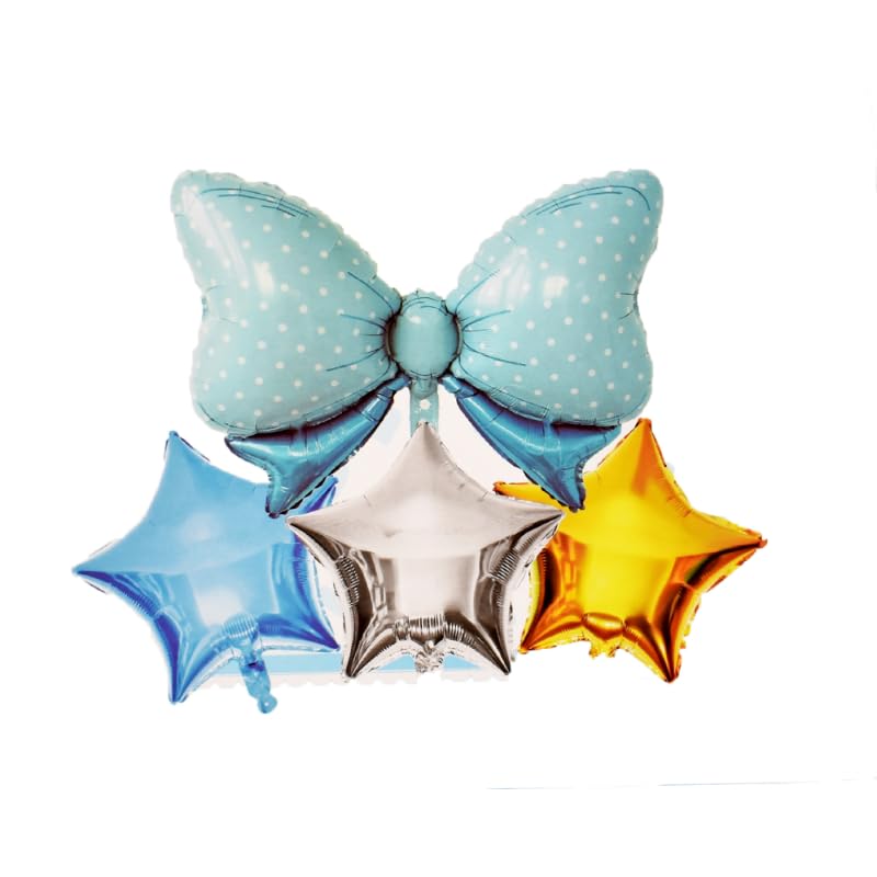 مجموعة بالونات فويل بأشكال كبيرة ونجوم يمكن ملؤها بالهواء أو الهيليوم، تتضمن شفاطة مصنوعة خصيصًا لتزيين حفلات أعياد الميلاد من 4 قطع - متعددة الألوان
