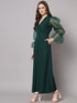 Styleville.in Women’s Wide Leg Jumpsuit Organza Sleeve Green