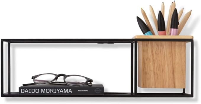 Umbra Cubist Floating Shelf with Built-In Succulent Planter – Modern Wall Décor and Geometric Display Shelf for Books, Candles, Mementos, Photos, Indoor Plants and More! | Small, Black