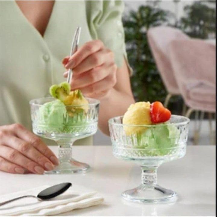 Ice Cream Dessert Bowl in Crystal Design, Retro Design, 280 ml, Set of 5 Glass