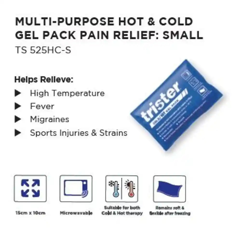 Trister Soft Cold/Hot Gel Pack Small TS-525HC-S - Microwavable & Freezable Reusable Pain Relief - 15x10cm - Flexible for Fever, Migraines, Sports Injuries