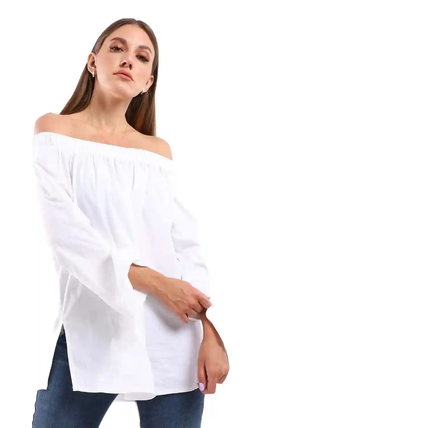 ESLA Long-sleeved Plain Blouse White - Safqqa Egypt