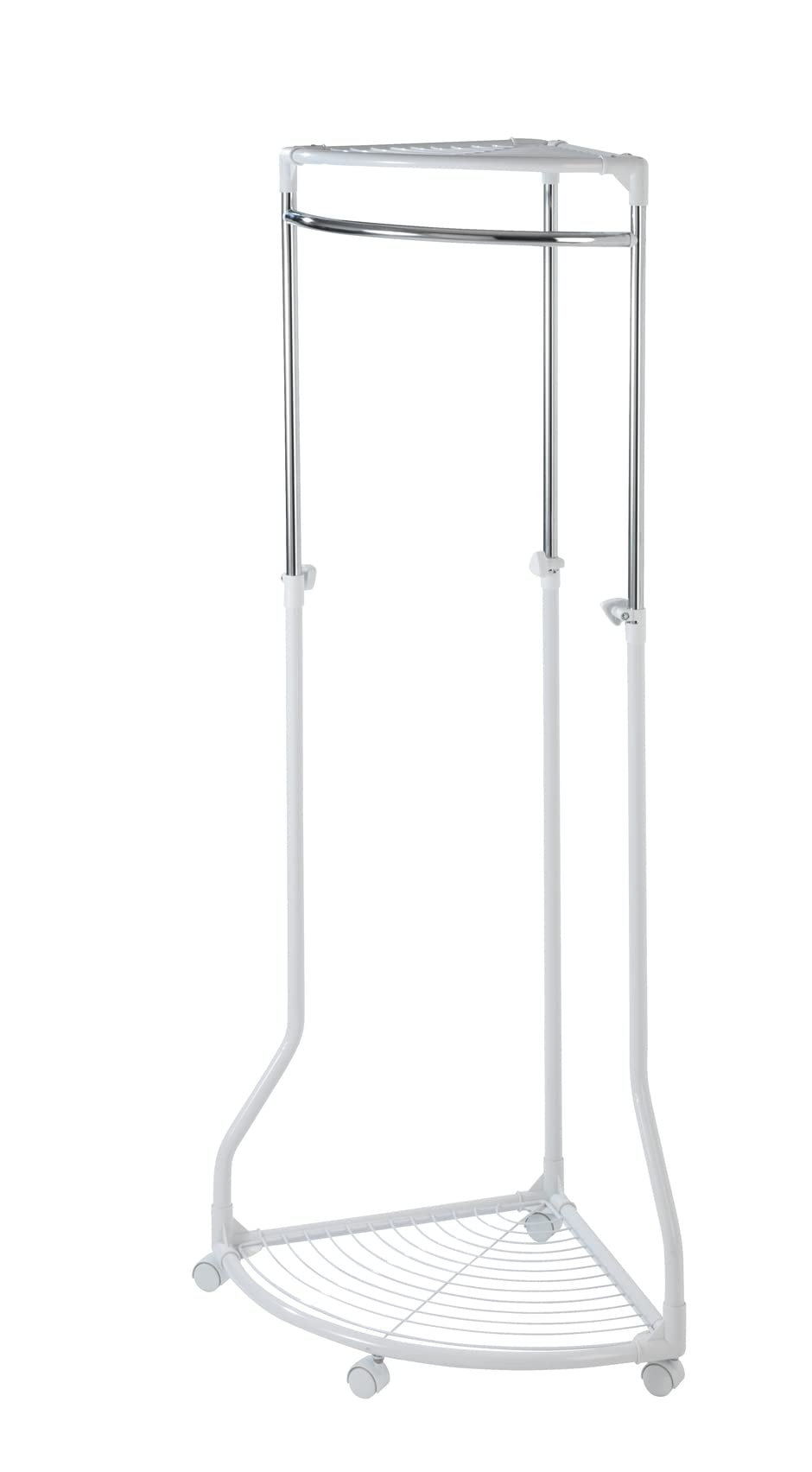 WENKO Coat Rack Freestanding, Clothes Hanger Stand for Entryway, Coat Rack with Shoe Storage, Adjustable Corner Coat Rack, White/Chrome, Holds up to 110lbs, 27.6 x 44-65.4 x 21.7 in