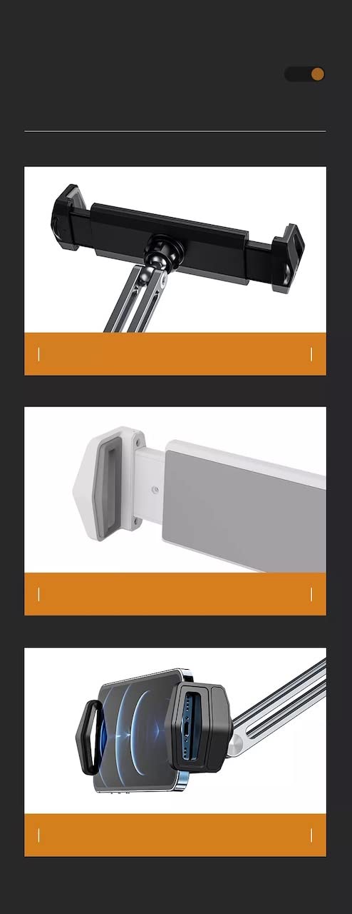 حامل الأجهزة اللوحية ذو الذراع الطويل وتصميم المفاصل الثلاثة هو حامل مكتبي متين وقابل للتعديل بشكل كامل، مثالي للاستخدام على المكتب أو السرير أو أثناء العمل. مصنوع من سبائك الألمنيوم القوية والخفيفة التي توفر ثباتًا عاليًا ومظهرًا أنيقًا عصريًا