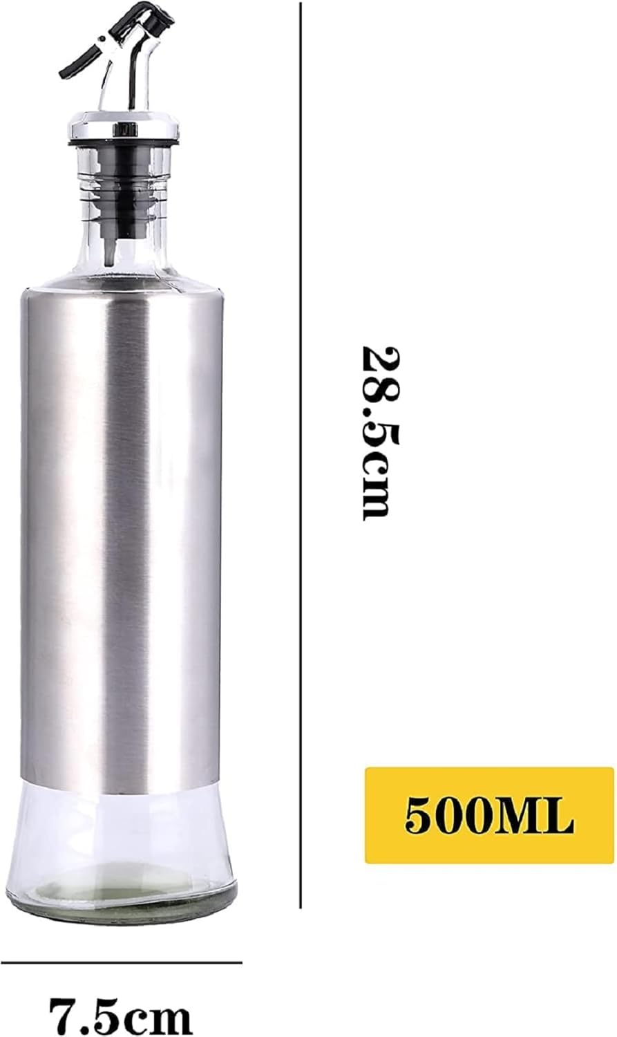 Baskety 500ml Glass Oil Dispenser with Stainless Steel Lid Leakproof Clear