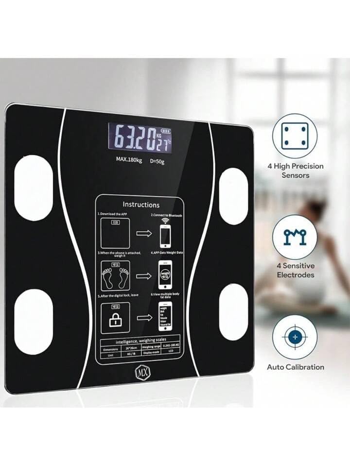 Digital Personal Scale, Smart Body Weight Scale with Bluetooth and App, USB Rechargeable Body Composition Monitor (Black) Provides fast and even heating for optimal performance.