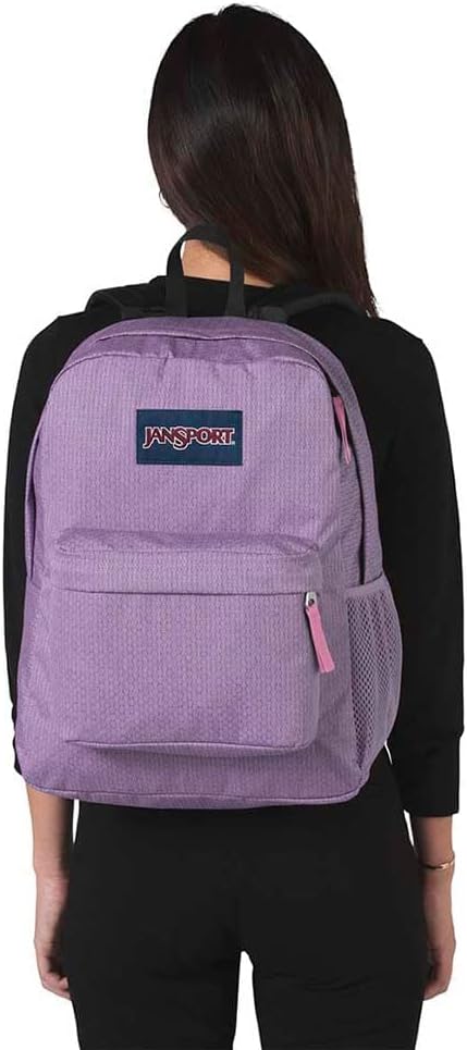 حقيبة ظهر مدرسية Jansport Prism Pink مزودة بجيوب بسحاب وشعار للبنات مع أحزمة كتف قابلة للتعديل - أرجواني