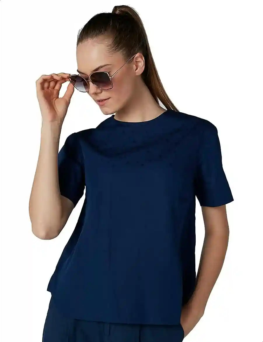Splash Stars Print Round Neck Short Sleeves Blouse for Women - Safqqa Egypt