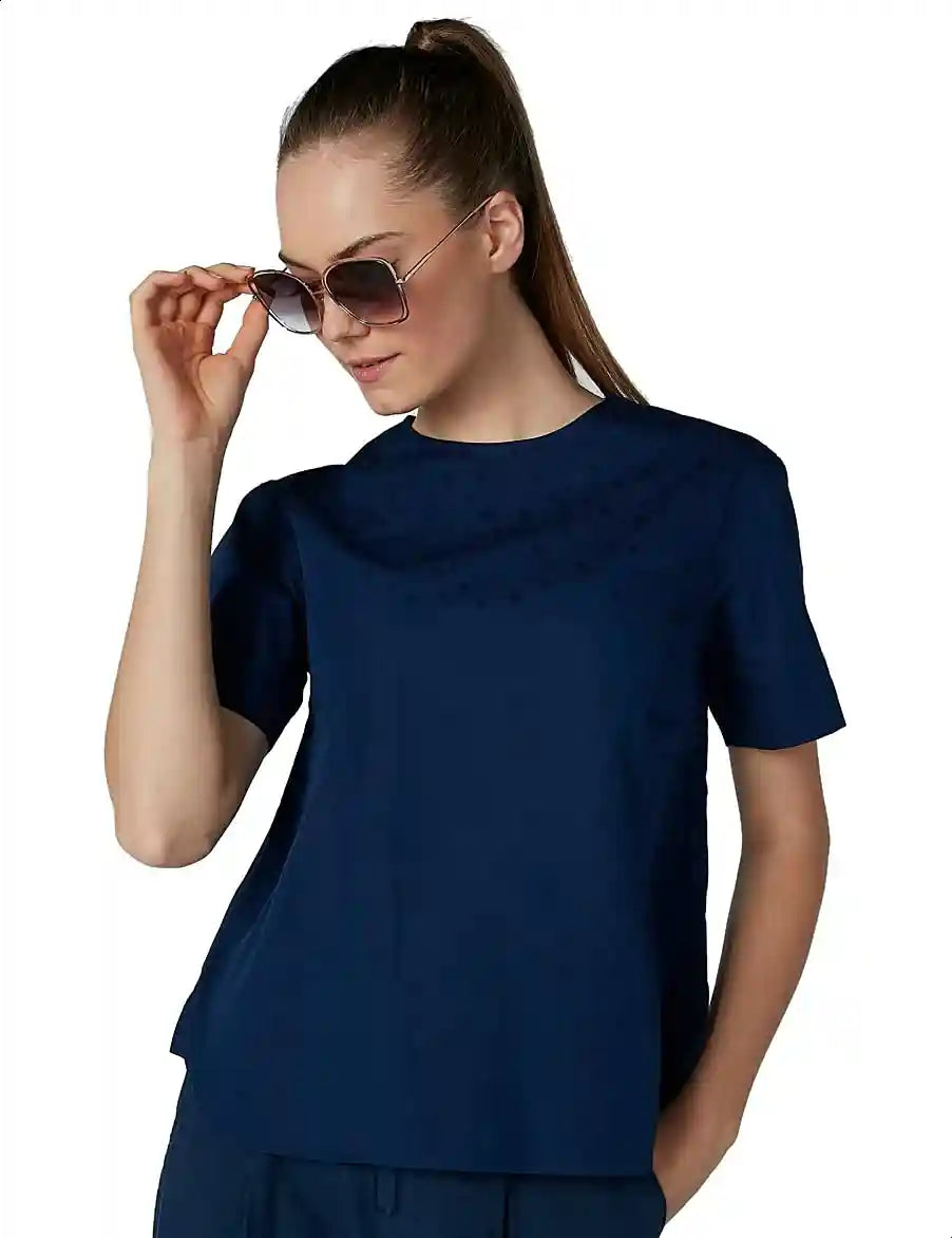 Splash Stars Print Round Neck Short Sleeves Blouse for Women - Safqqa Egypt