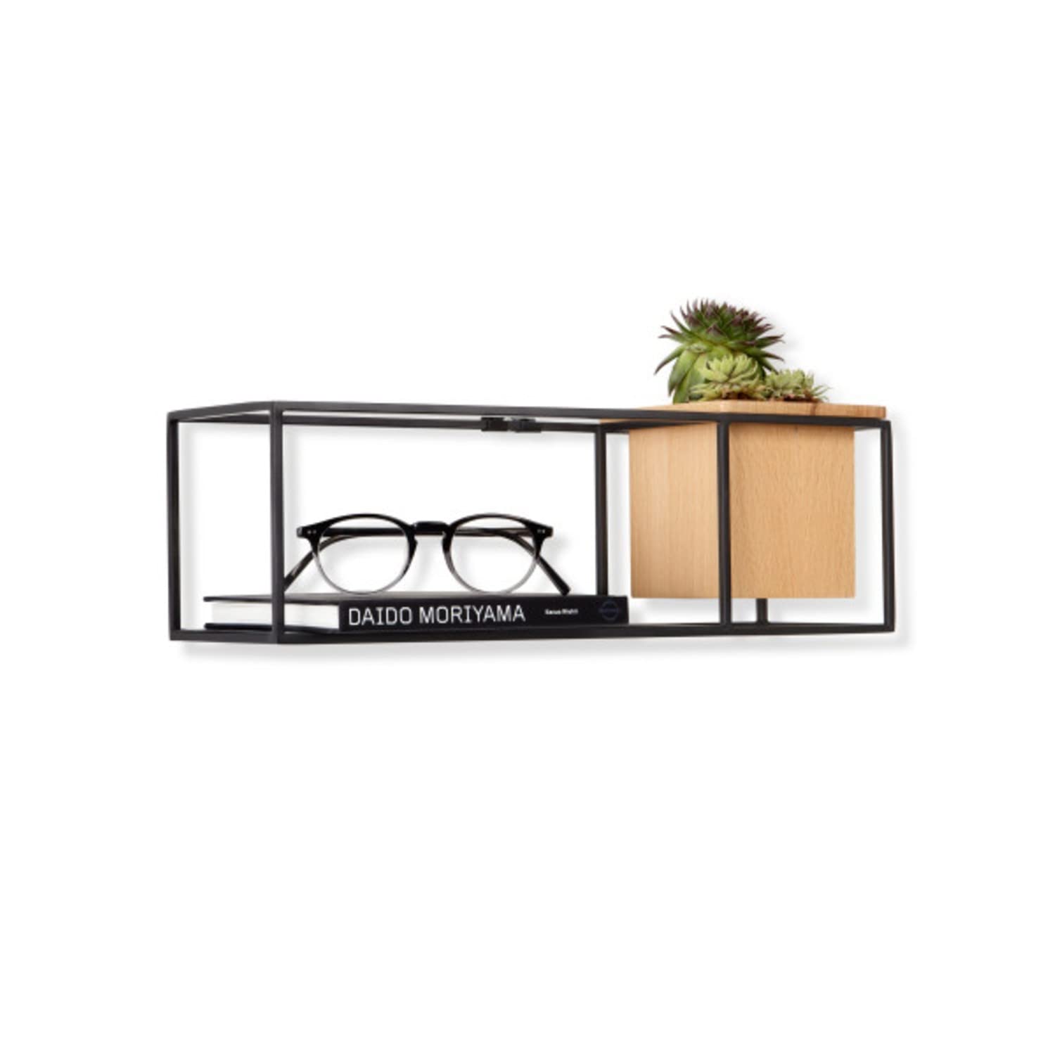 Umbra Cubist Floating Shelf With Built-In Succulent Planter – Modern Wall Décor And Geometric Display For Books, Candles, Mementos, Photos, Indoor Plants More! Small 470755-427