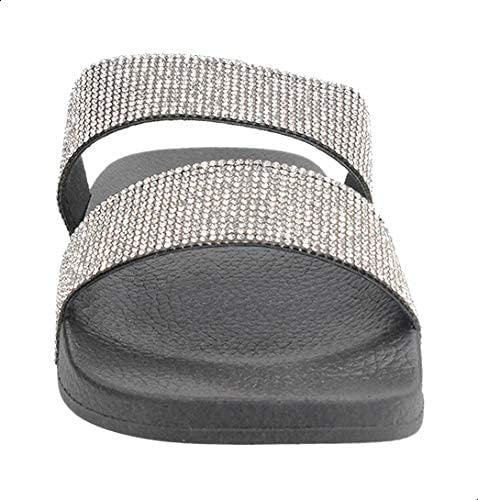 Dejavu Faux Leather Studded Double Strap Slide Slippers for Women - Safqqa Egypt