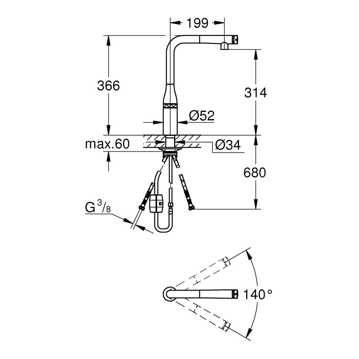 GROHE 31615GL0 Sink Mixer with SmartControl, Kitchen Faucet, Chrome Finish- Damage Box