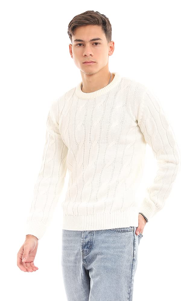 Ravin Trendy Knitted Round Cream Acrylic Pullover For Women,Lightweight yet cozy for daily use.