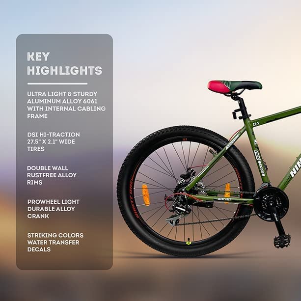 Ninety One Invictus 27.5T 24 Speed Disc Brakes Hybrid Bike ( Military Green, Ideal for: 12+ Years)