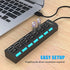 Multi Port USB Splitter, 7 Port USB 2.0 Hub, USB A Port Data Hub with Independent On/Off Switch and LED Indicators, Lights for Laptop, PC, Computer, Mobile HDD, Flash Drive and More (Black 2.0) - Safqqa Egypt