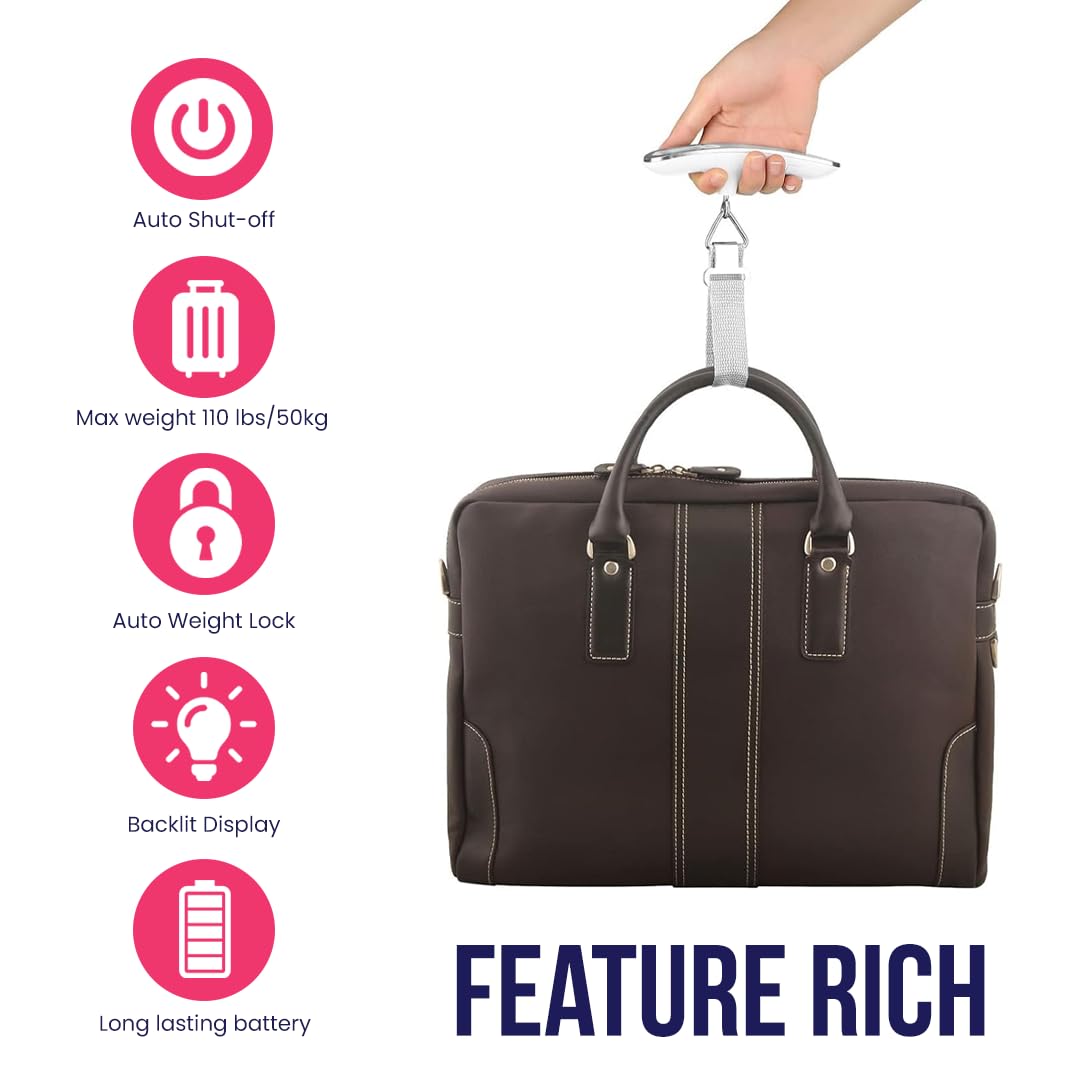 BRANDSFINITY Digital Luggage Weighing Scale Backlight Hanging Portable Travel Suitcase Scale with LCD Display for High Precision Weight Measurement Capacity Upto 50kg/110lbs - Safqqa Egypt