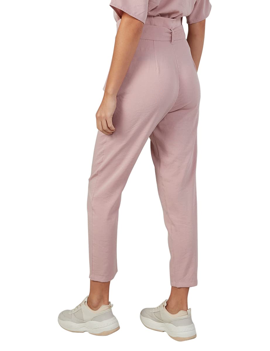 Plain Side Pocket Waist Tie Pants for Women