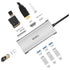 موزع منافذ متعددة 8 في 1 من WIWU مع شحن PD (3 منافذ USB 3.0، منفذ HDMI، منفذ RJ45، قارئات بطاقات) - رمادي
