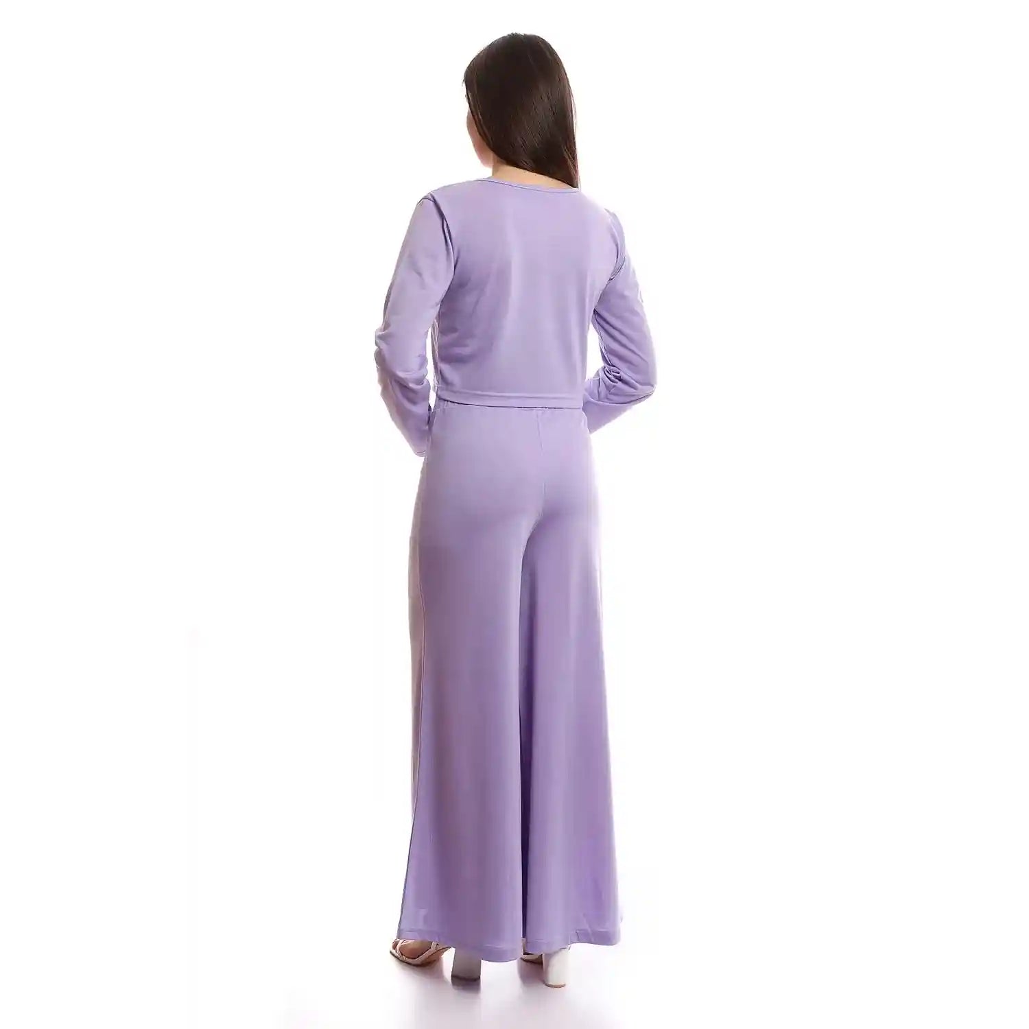 offcliff Women Solid Wide Leg Pants & Long Sleeve Crop Top