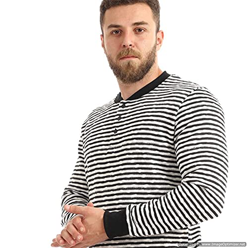 سويت شيرت رجالي مخطط بياقة هنلي وأزرار من أوف كليف – بأكمام طويلة