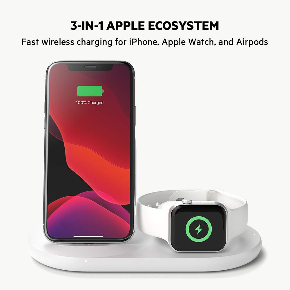 Belkin 3-in-1 Wireless Charger – 7.5W Charging Station for iPhone, Apple Watch & AirPods