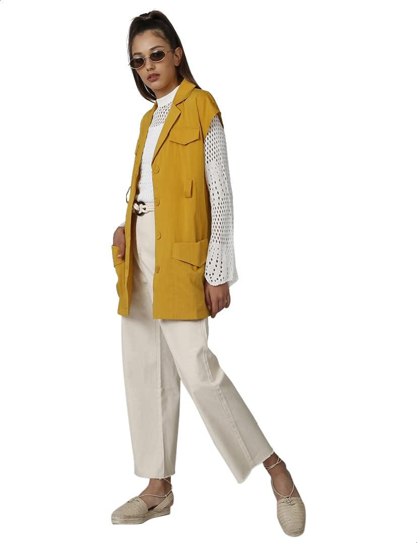 2Xtremz Waist-Belt Notched Lapel Solid Coat For Women