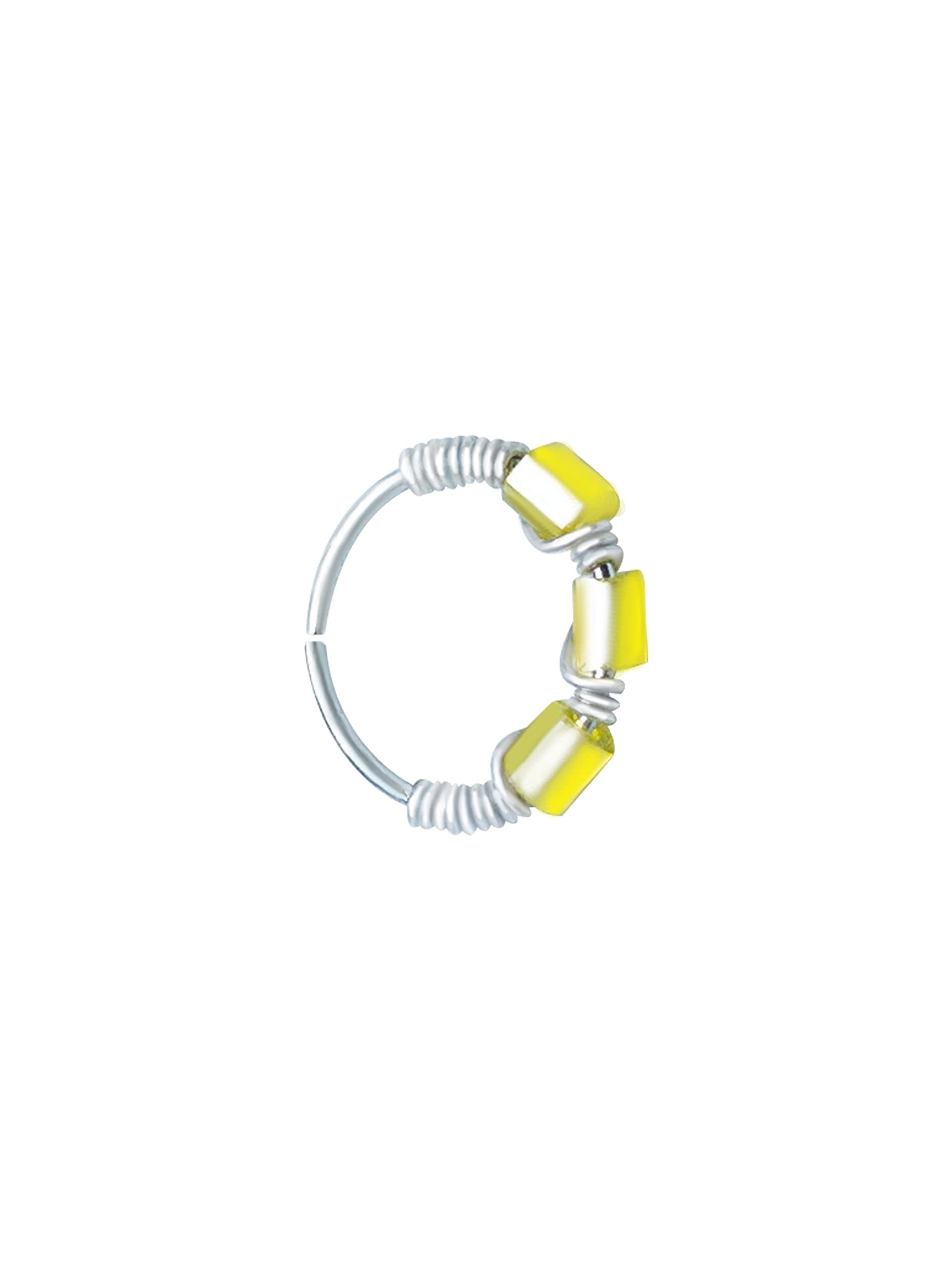 P for Piercing Silver Beaded Nose Ring Jewelry for Women, Nose Piercing Accessory, Silver & Yellow